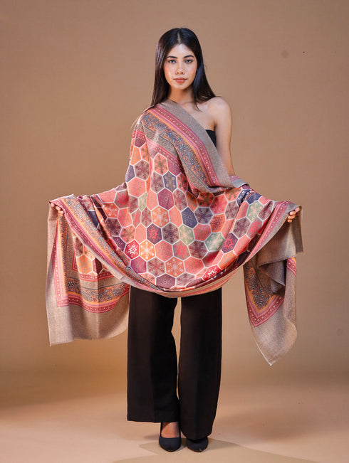 Women's Kalamkari Printed Outlined Wool Shawl